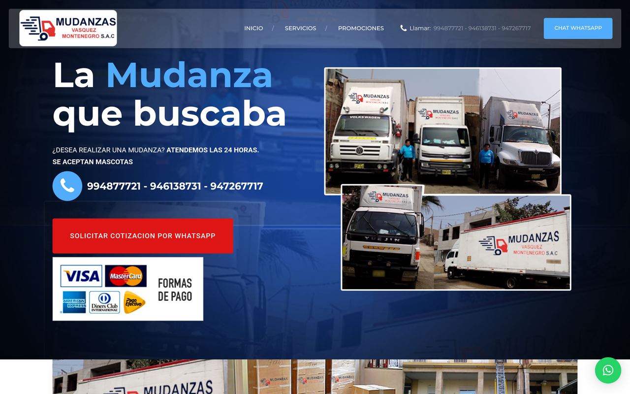 Sitio web de Mudanzas Vásquez Montenegro